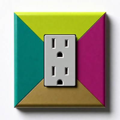 Colorful Electrical Outlet on Square Plate