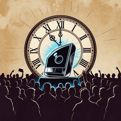Vintage Clock with TV and Crowd