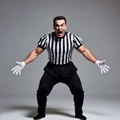 Muscular man yelling in referee costume