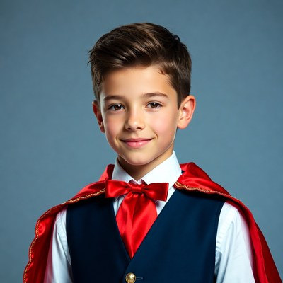Boy in red cape and vest