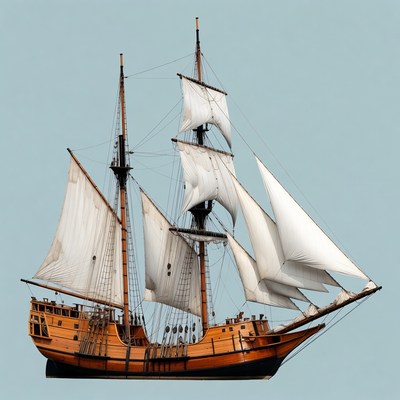 Sailing Ship on Blue Background