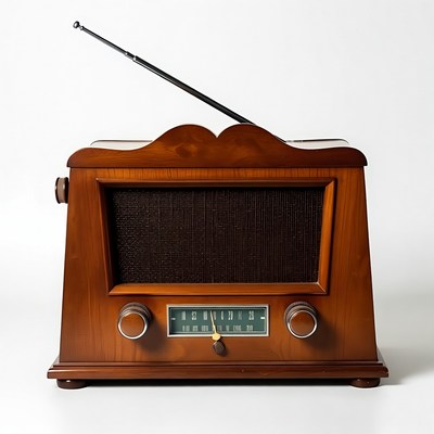 Vintage Wooden Radio with Antenna