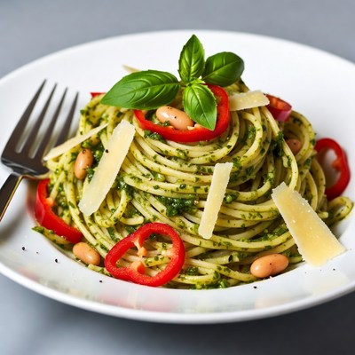 Pesto Pasta with Beans and Red Peppers
