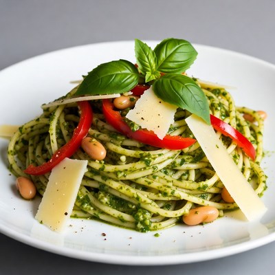 Pesto Pasta with Beans and Red Peppers
