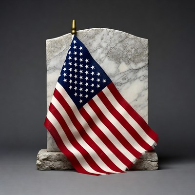 American Flag on Marble Gravestone