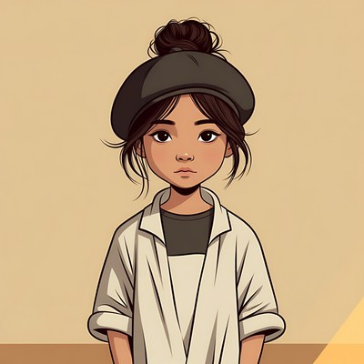 Asian girl with beret and white shirt