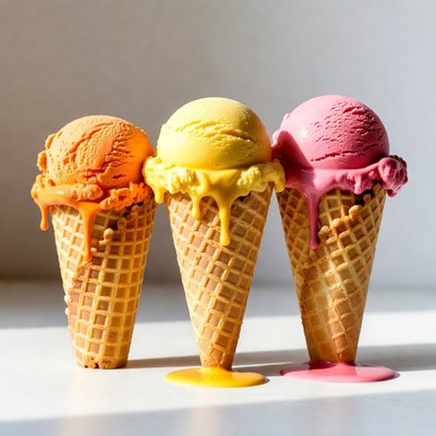 Three Melting Ice Cream Cones