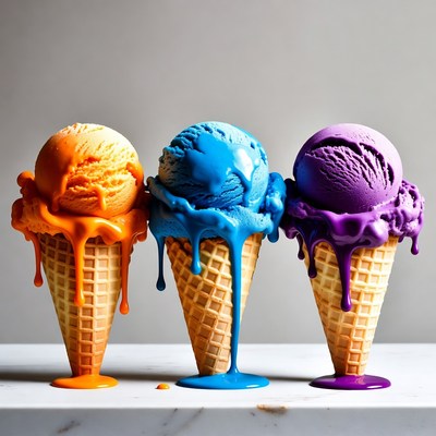 Orange Blue Purple Melting Ice Cream Cones