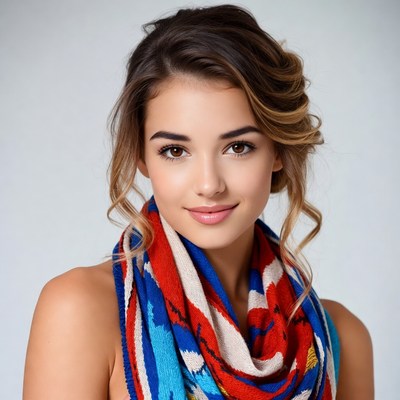 Smiling woman in colorful scarf