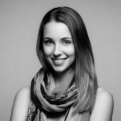 Smiling woman with patterned scarf