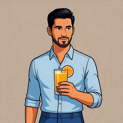 Man holding orange juice glass