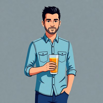 Man holding orange juice glass