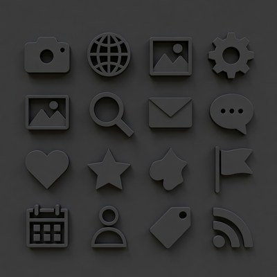 3D Gray Social Media Icons Set