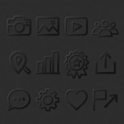 Black Embossed Social Media Icons Set