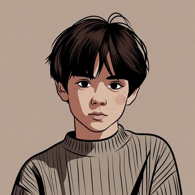 Asian boy in turtleneck illustration