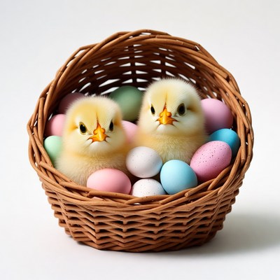 Two Chicks in Easter Basket