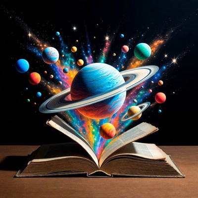 Open Book with Exploding Planets