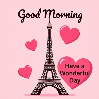 Good Morning Eiffel Tower Hearts