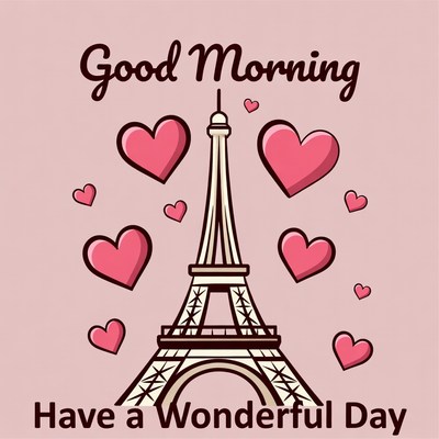 Good Morning Eiffel Tower Hearts