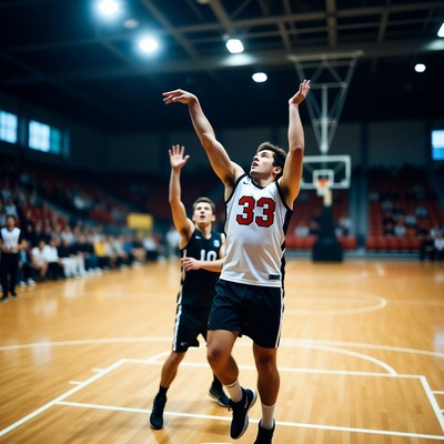 Basketball player shooting hoop