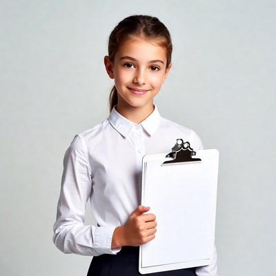 Girl holding blank clipboard