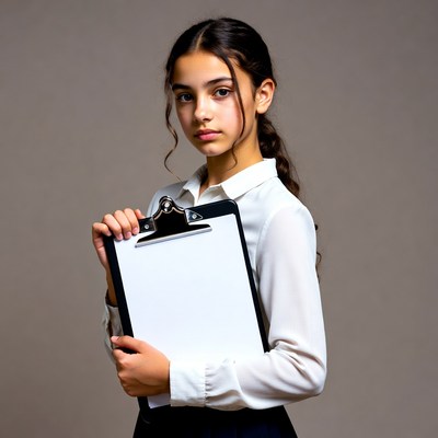 Girl holding clipboard
