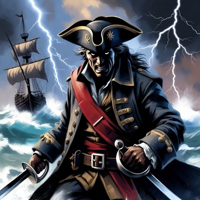 Pirate Captain with Swords in Storm