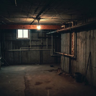 Empty Industrial Basement with Pipes