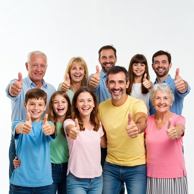 Multi-generational family giving thumbs up