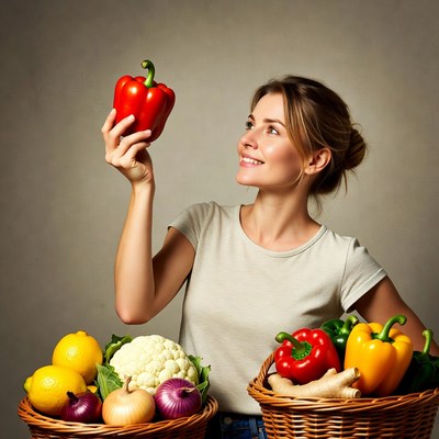 Woman holding red bell pepper