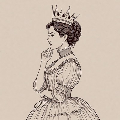 Victorian Queen Thinking Profile Illustration