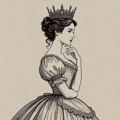 Profile of woman in crown and gown
