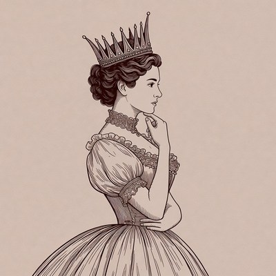 Profile of woman in crown and gown
