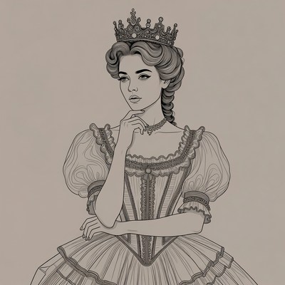 Princess with crown thinking pose