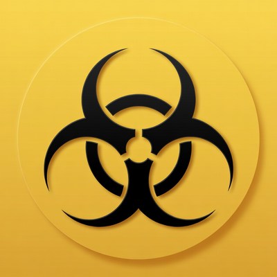 Black Biohazard Symbol on Yellow Circle