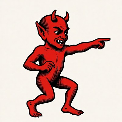 Cartoon red devil pointing angrily