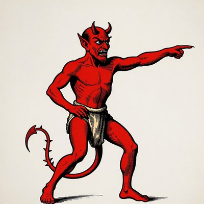 Red devil pointing forward