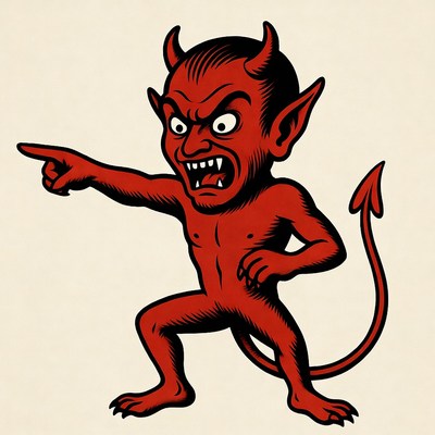 Angry cartoon devil pointing