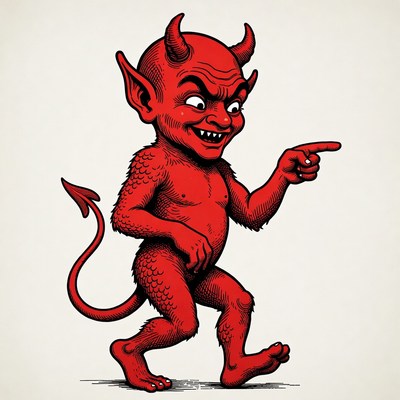 Cartoon devil pointing finger