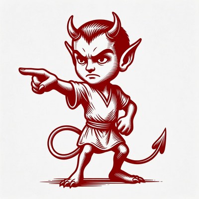 Cartoon imp devil pointing