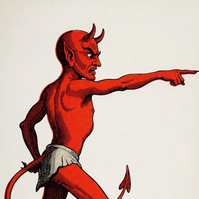 Red devil pointing illustration