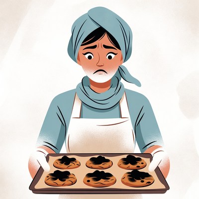 Woman holding burnt cookies