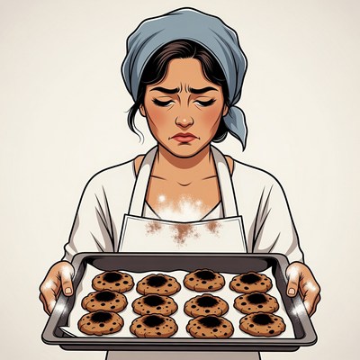 Woman holding burnt cookies