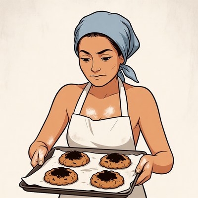 Woman holding fresh baked cookies