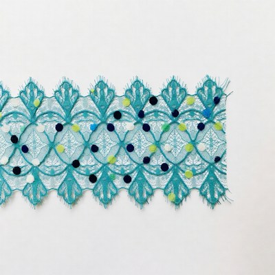 Turquoise Lace Trim with Pom Poms