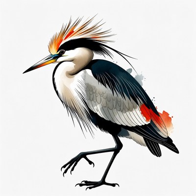 Colorful Crested Heron Illustration