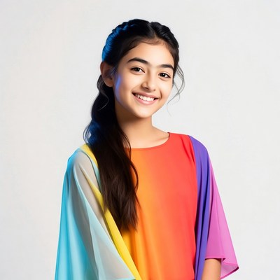 Indian girl smiling in colorful dress