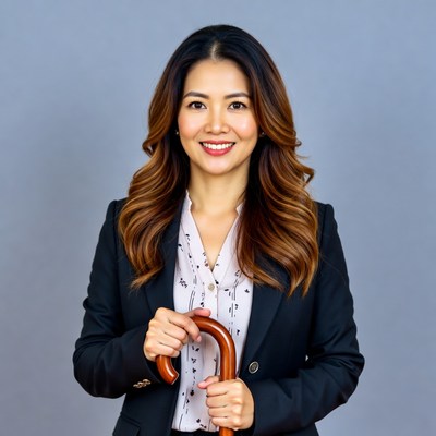 Asian woman holding cane
