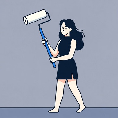 Woman painting with roller