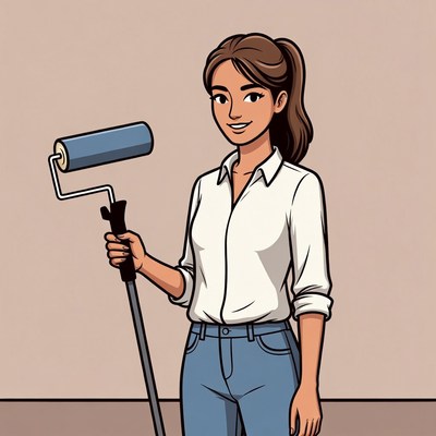 Woman holding paint roller